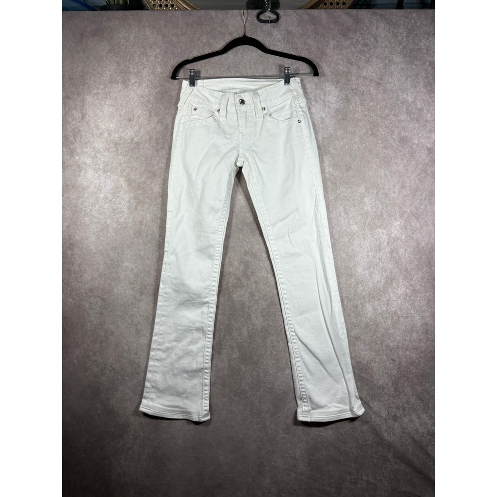 True Religion Jeans Womens 26 White Joey Low Rise Stretch Flare Flap Pockets Y2K